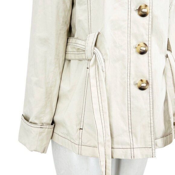 Braetan Women's Belted Lined Beige Jacket Size L Buttons Closure Collared - Picture 8 of 13